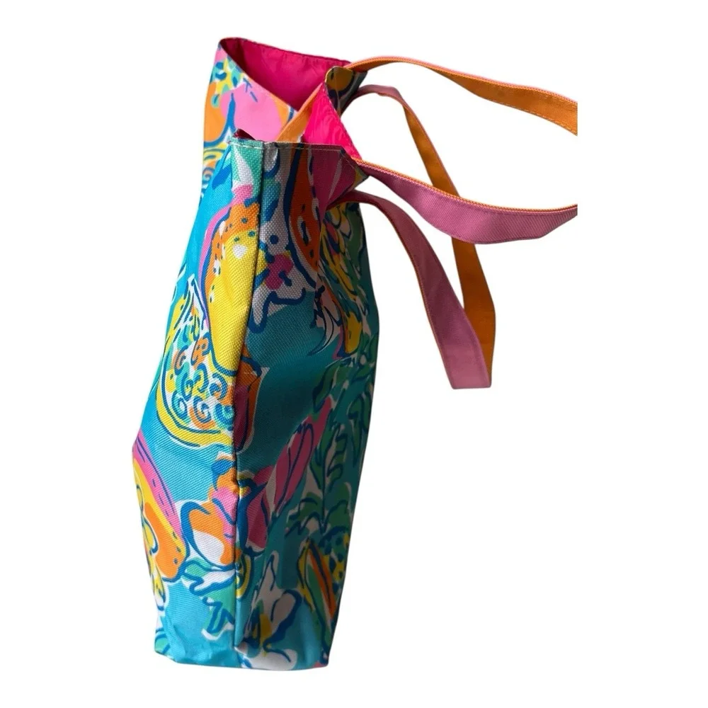 Lilly Pulitzer Estee Lauder Tote Bag Blue Floral Canvas Beach Shopping